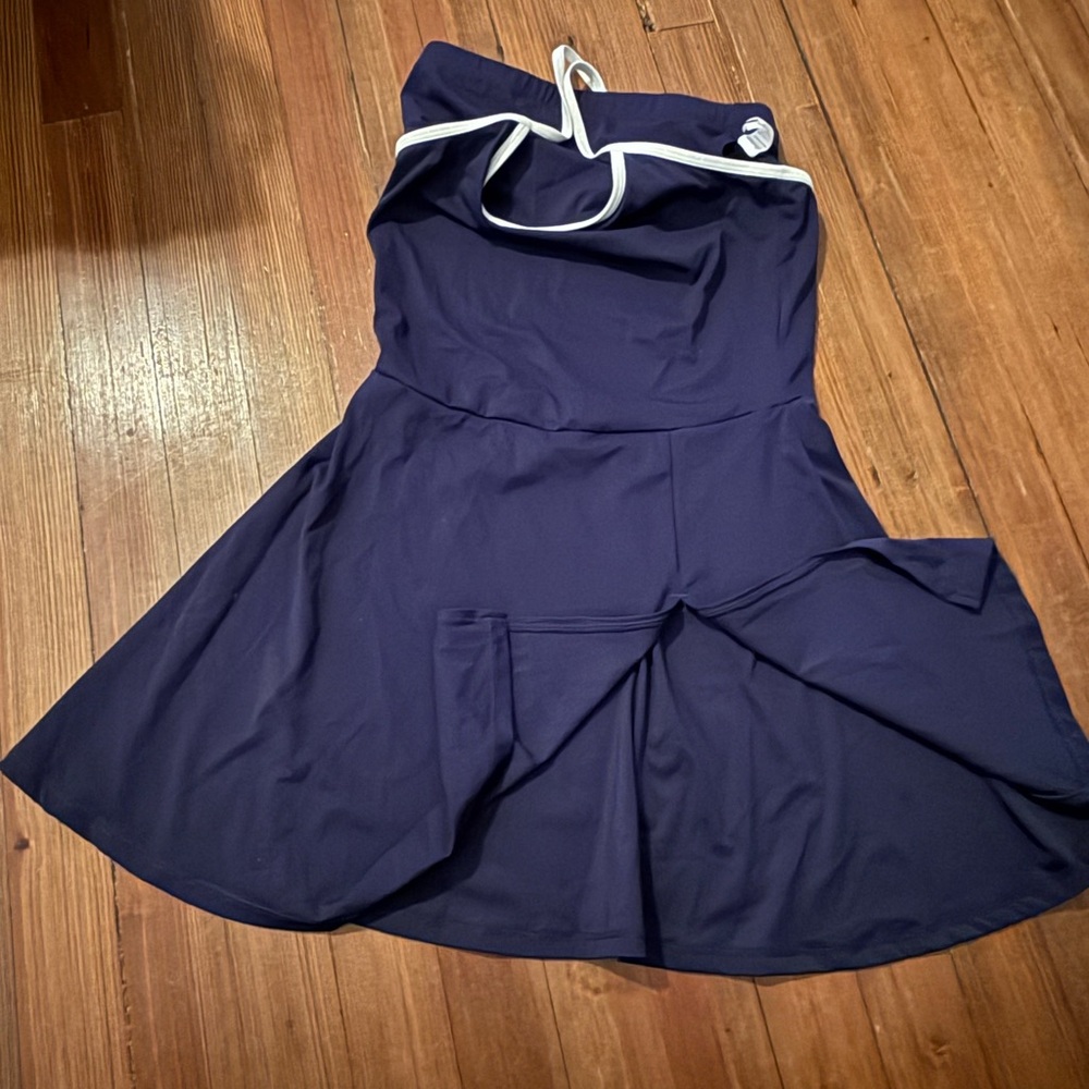 Alala Navy Blue Skater Skirt with White Trim - Picture 2 of 3